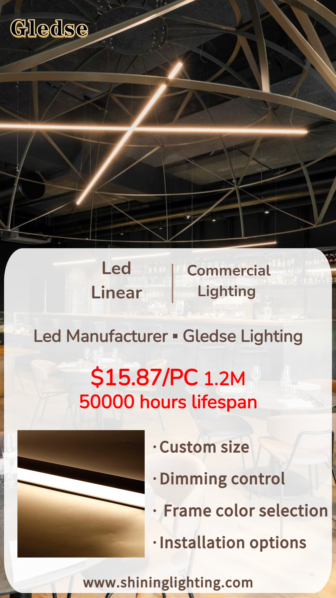 professional customized aluminum DALI dimming 4000K 40w linear light led fixture