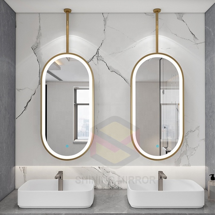 Nordic style suspender runway style back illuminated hotel bathroom mirror ceiling suspended mirror