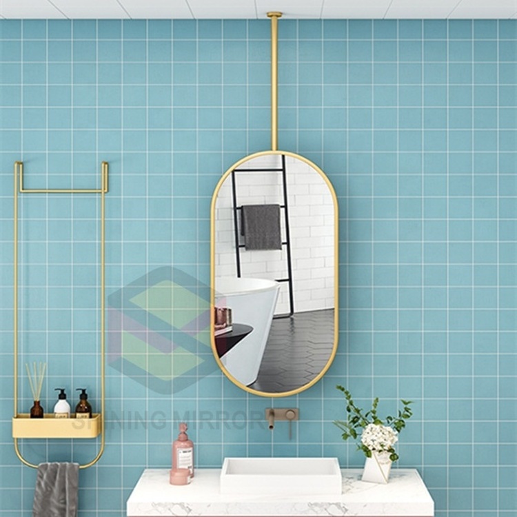 Nordic style suspender runway style back illuminated hotel bathroom mirror ceiling suspended mirror