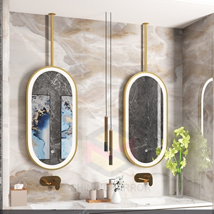 Nordic style suspender runway style back illuminated hotel bathroom mirror ceiling suspended mirror