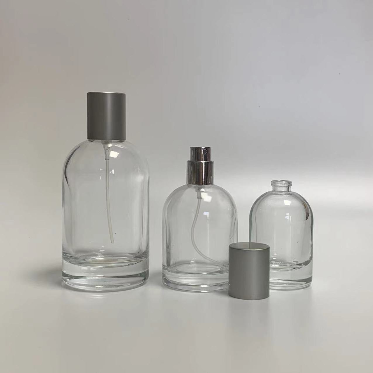 30Ml 50Ml 100Ml Silver Cap Plain Laboratory Clear Glass Round Perfume Bottle