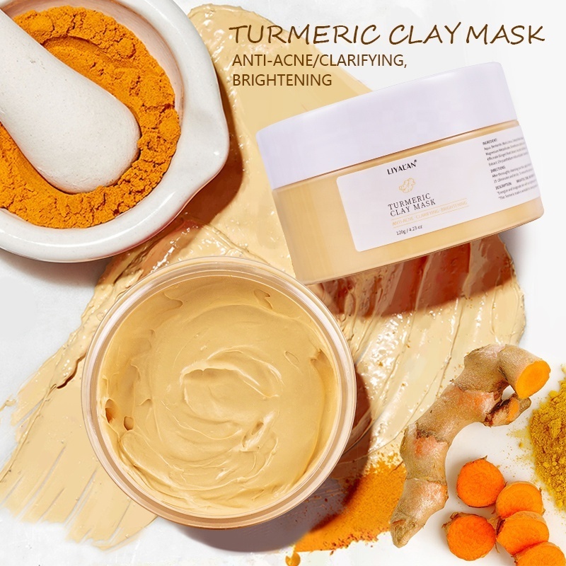 Private Label Tumeric Vegan Face Anti-acne Reduce Blackheads Exfoliating Vitamin C Turmeric Clay Mask