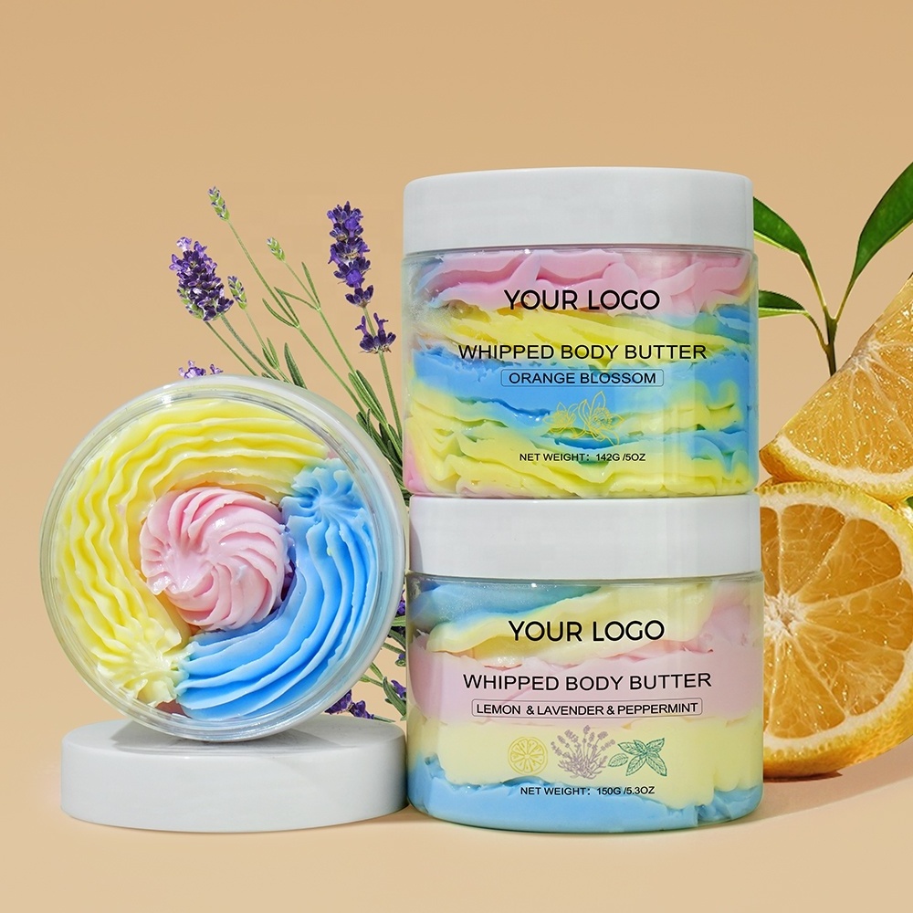 Custom Luxury Colorful Skin Whitening Moisturizing Soothe Natural Fruit Whipped Shea Body Butter Cream