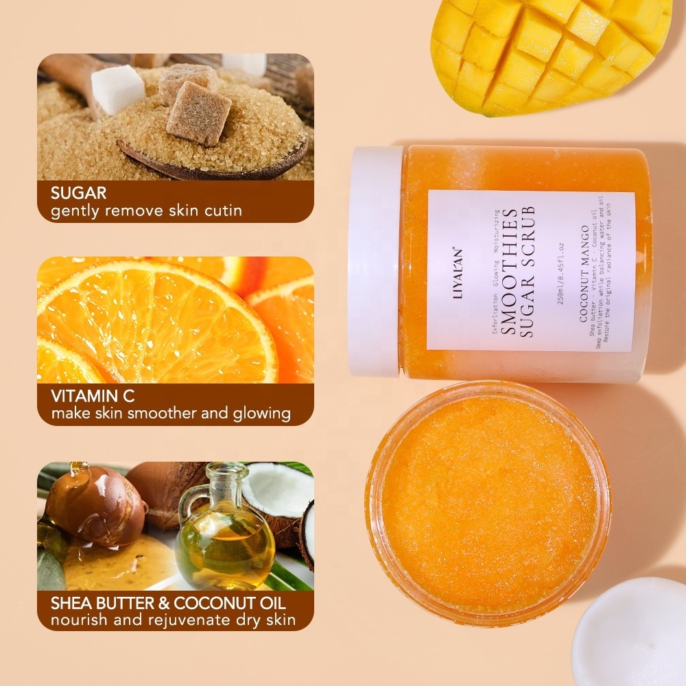 Private Label Bath SPA Skin Clean Hydration Exfoliating Vegan Fruit Mango Whipped Sugar Scrub For Body