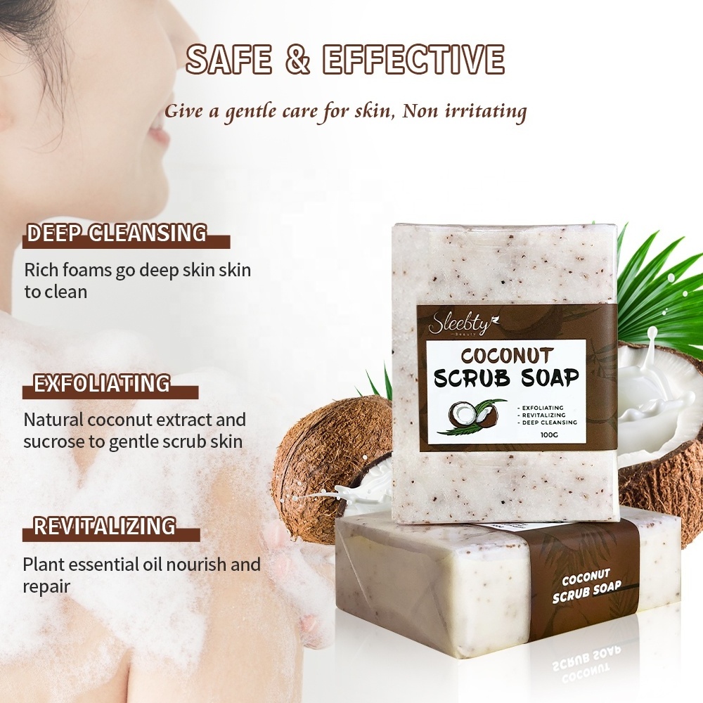 Custom Skin Soften Whitening Bath Moisturizing Glycerin Exfoliating Coconut Scrub Soap