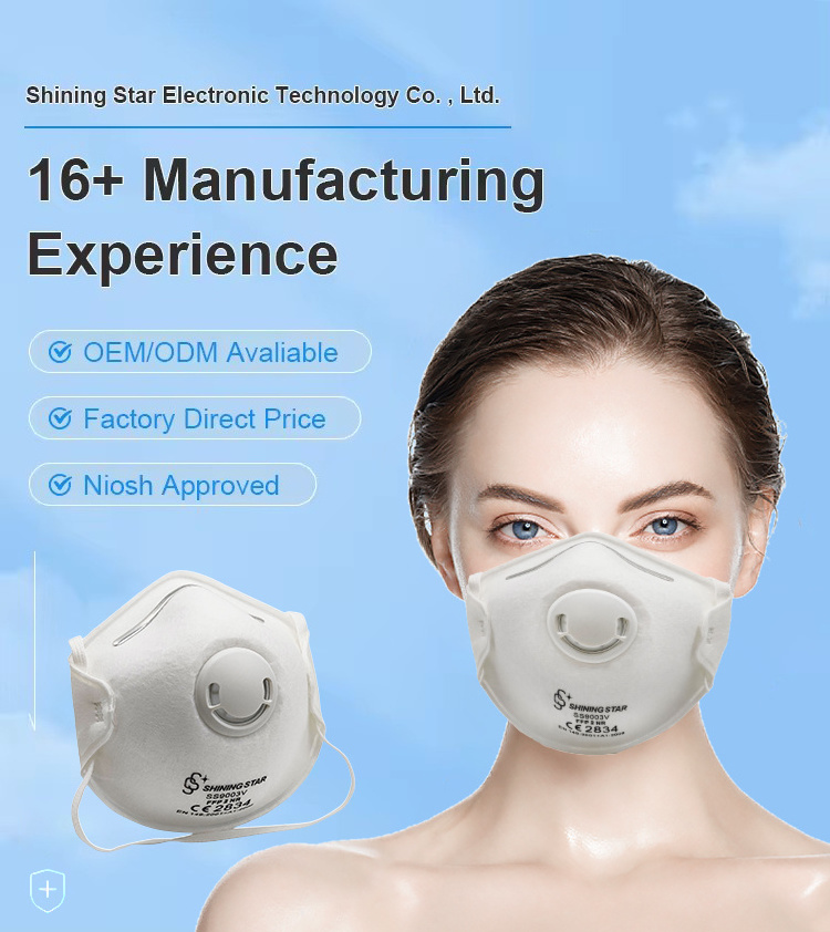 CE ffp2 Respirator valved industrial 3D disposable non-woven construction dust mask ffp2 with valve