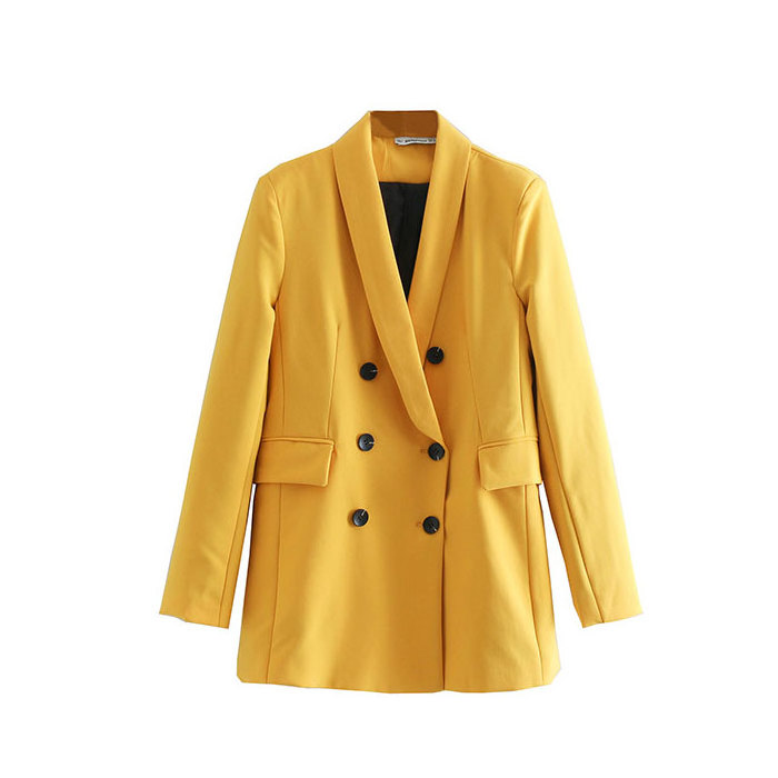 Office ladies working suits custom made blazer women yellow breasted ladies business suit 2020