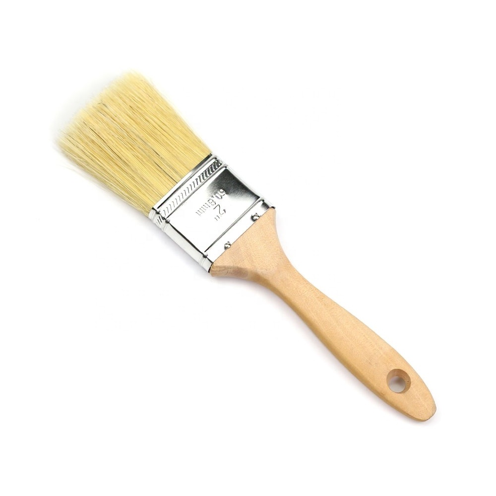 Cheap flat bristle paint brush with natural color wood handle