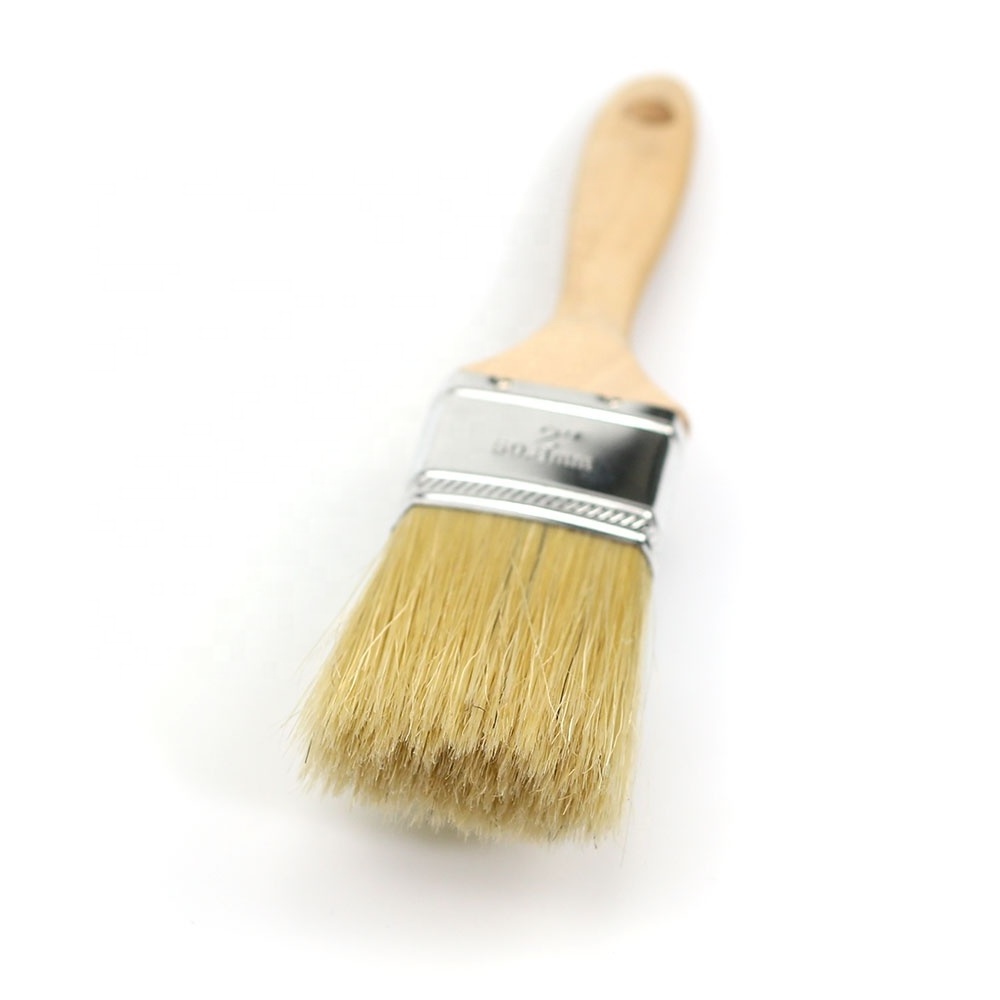 Cheap flat bristle paint brush with natural color wood handle