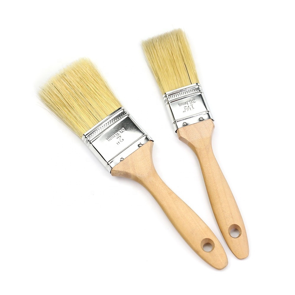 Cheap flat bristle paint brush with natural color wood handle