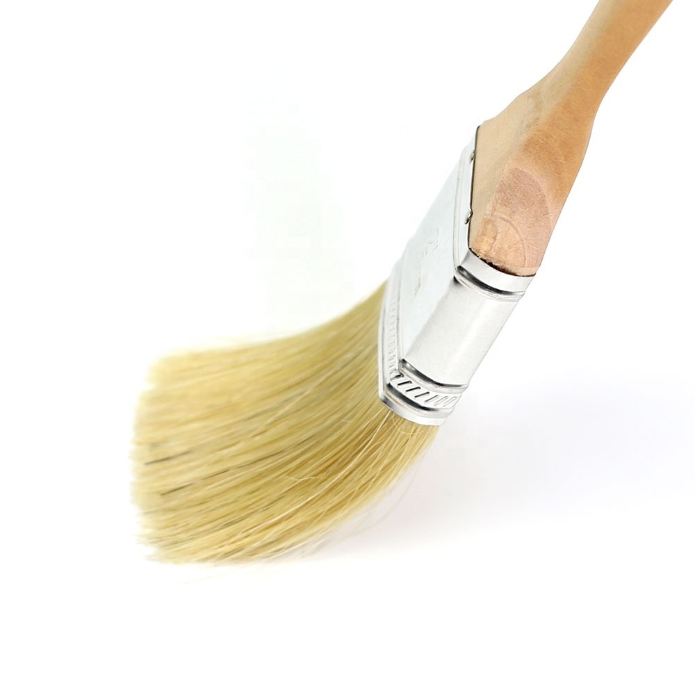 Cheap flat bristle paint brush with natural color wood handle