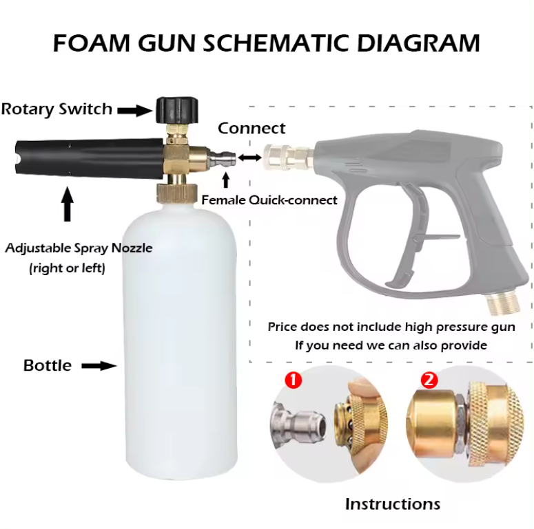 Pressure Washer PA Snow Foam Lance Foam Cannon Foam Nozzle with 1L Semi-Transparent Bottle