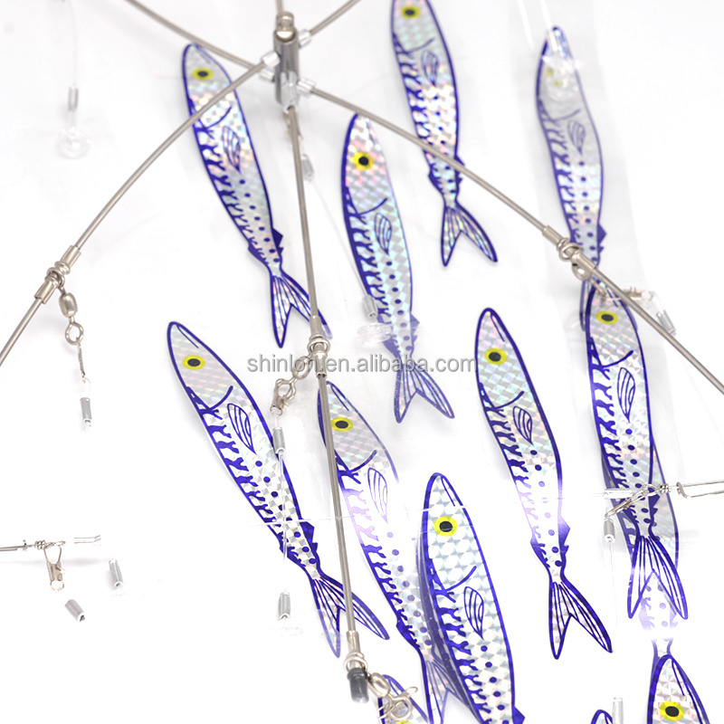 Ballyhoo Strip  Fishing Holographic Dredge Bar Teaser 24in 6 Arms 13 laser strips