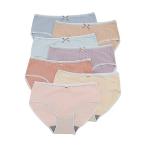 Wholesale Comfortable Custom Fashion Plus Size Ribbed Womens Panties Breathable High Quality Colorful Ladies Cotton Underwear