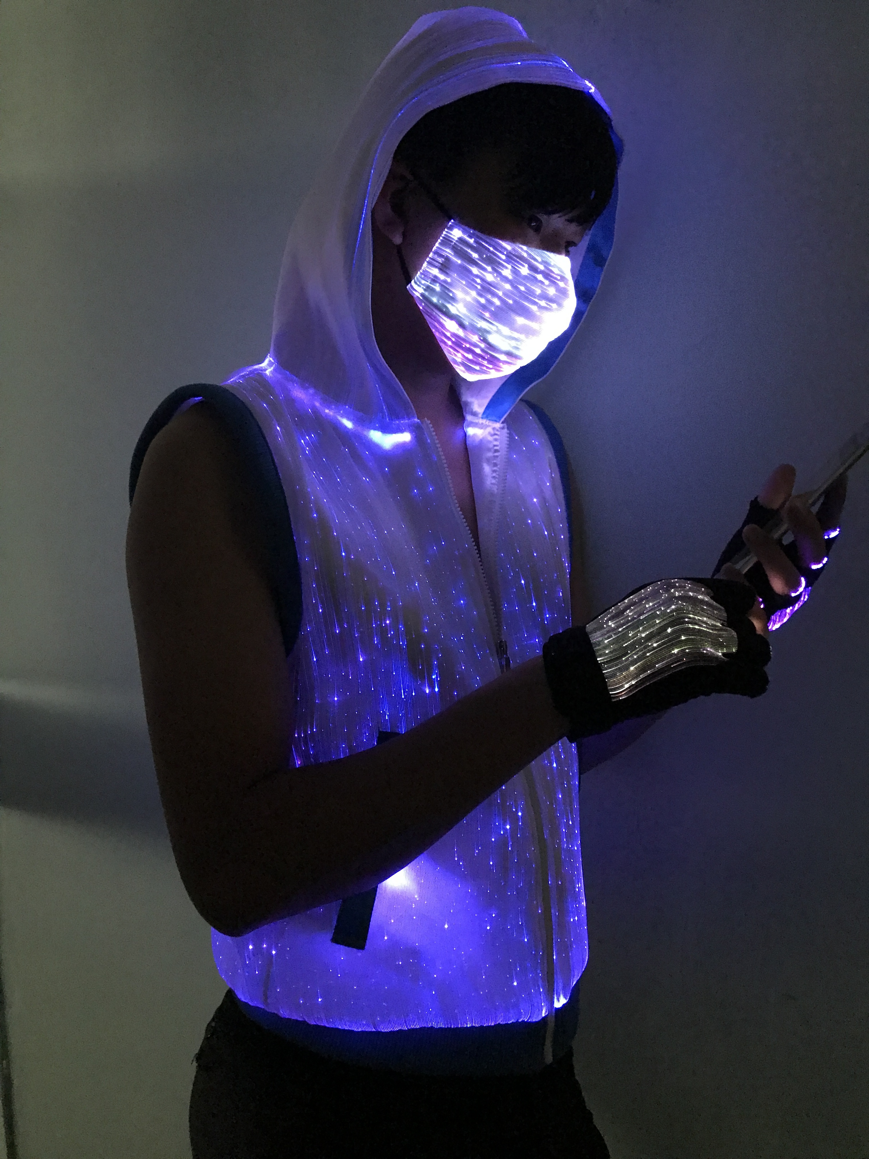 Led Rave Outfits LED dance glowing fiber optic Costumes for nightclub DJ stage ...