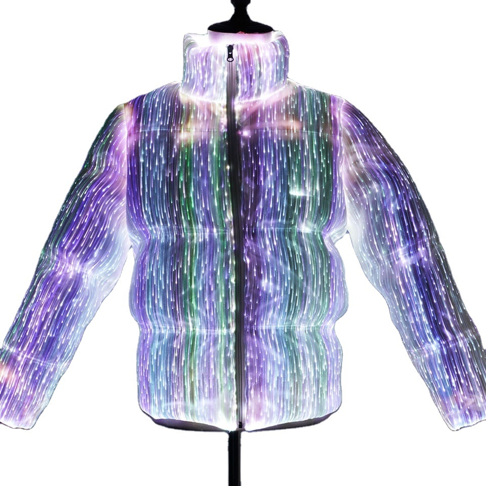 Rechargeable Led Light Up Performance Unisex Cloth Warm Fashion Luminous Optical Fiber Down Jacket Coats Puffer Jacket