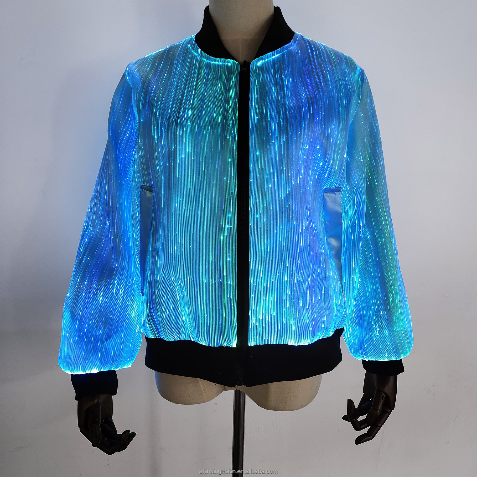 Fashion Luminous LED Down Jacket 7 Colors Glow Jacket Costumes Man Dance Clothing Light Up Rave Fiber Optic Men and Women Coat