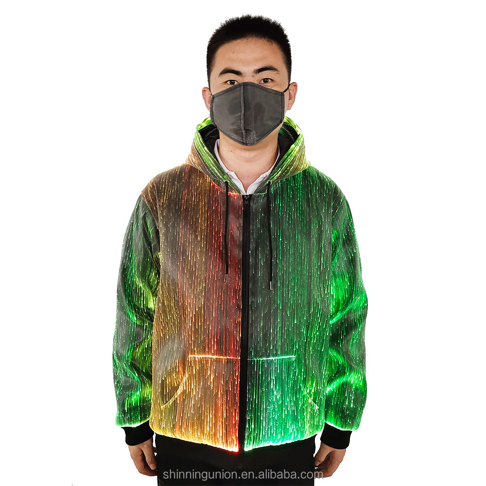 Mens Fiber Optic Hoodie LED - Luminous LED Jacket Party Clothing - LED Light Up Christmas Sweater Sweatshirt Belly Dance Costume