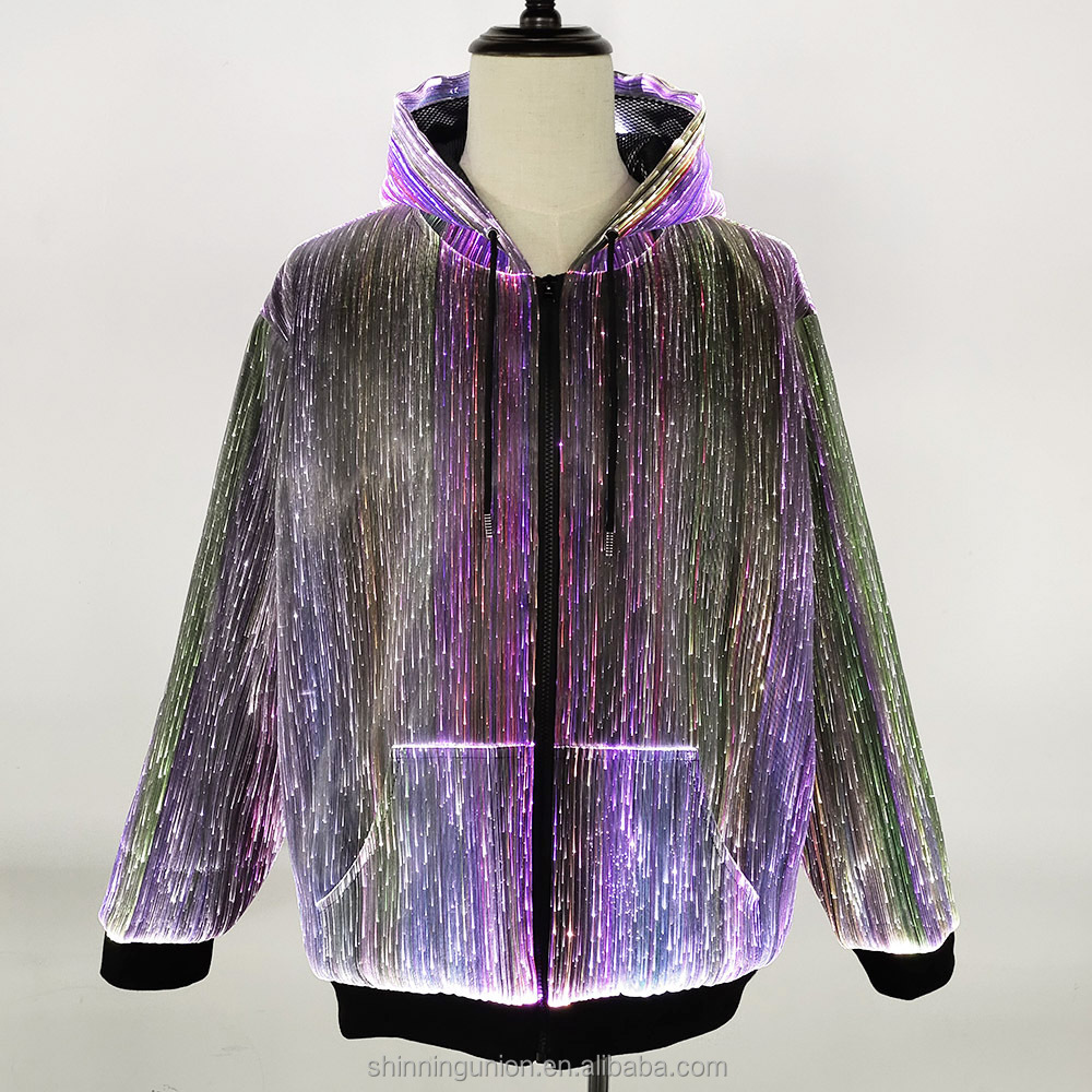 Mens Fiber Optic Hoodie LED - Luminous LED Jacket Party Clothing - LED Light Up Christmas Sweater Sweatshirt Belly Dance Costume