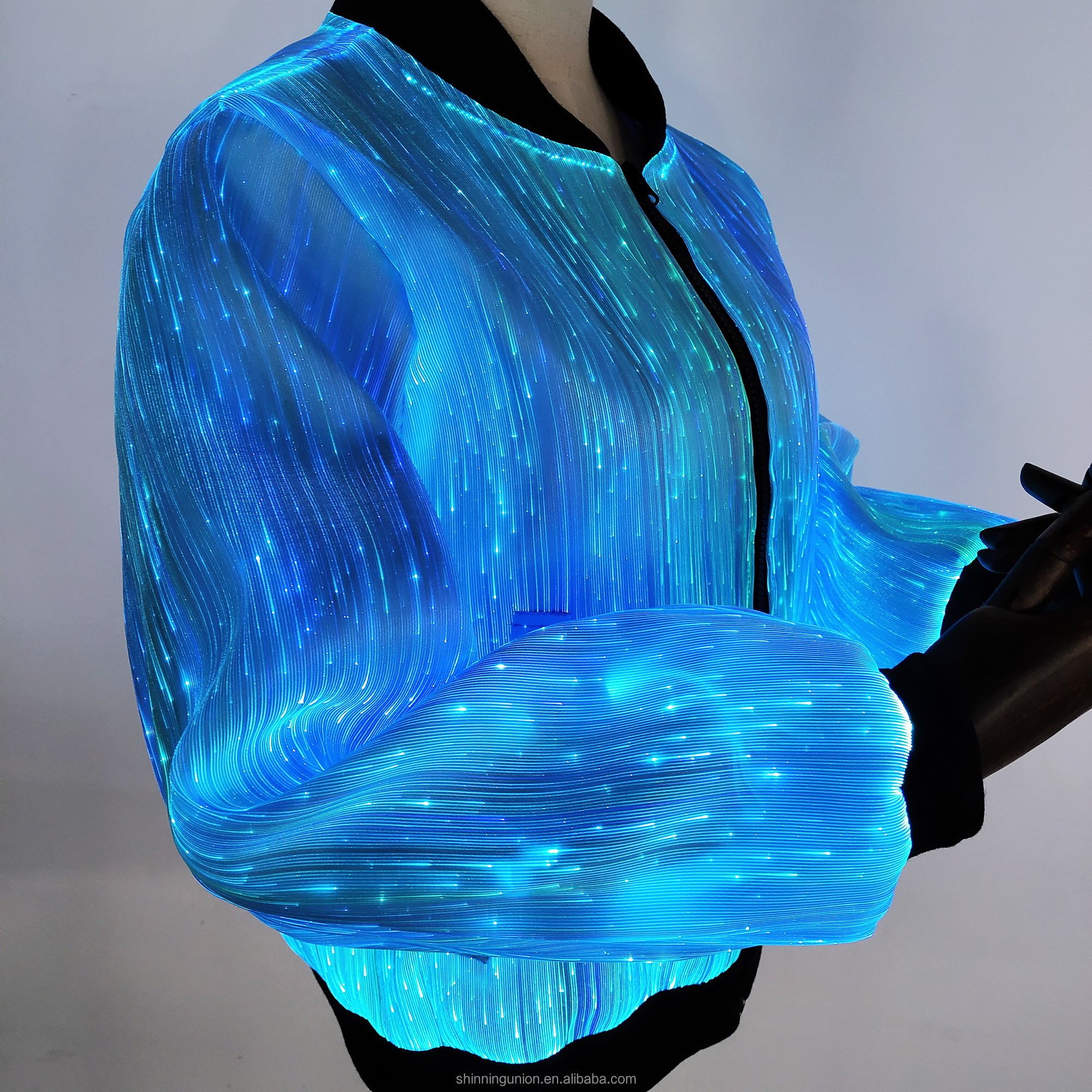 Luminous LED Rave Fiber Optic Jacket for Women - LED Light Up Sweatshirt Fluffy Jacket Hoodie Clothing LED Input Wholesale Price