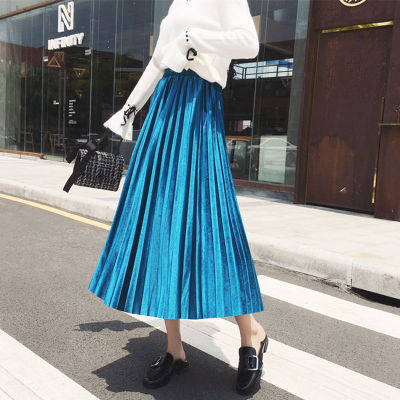 Autumn fashion women's high waist skirt thin retro medium length irregular large swing A-line pleated skirt for women