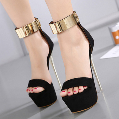 16cm High Heels Sequined Gladiator Black  Sandals Ankle Strap Heels Platform Sandals Party Shoes For Women Wedding Pumps