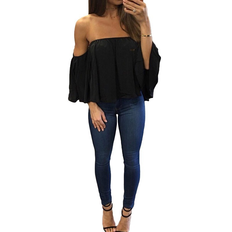 Women Summer Off the Shoulder Blouses Short Sleeves Sexy Tops Chiffon Ruffles Loose Crop Top Casual Tee Beach Clothing T Shirt