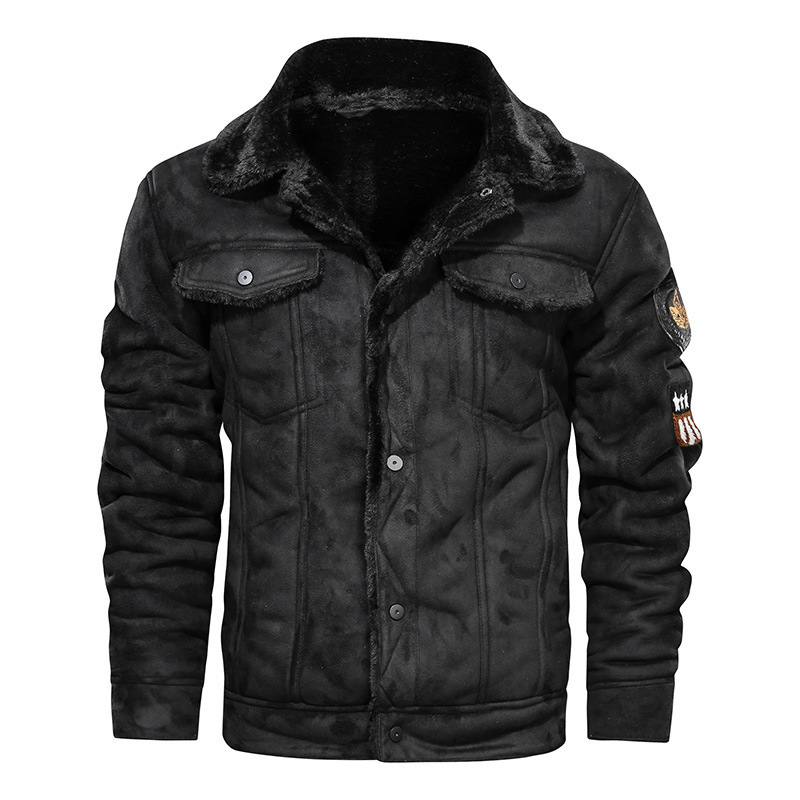 H 10% OFF Winter Lapel Large Coat Men's Jacket Casual Fashion Motorcycle Loose Leather Jackets Outwear Fleece Thick Windbreaker