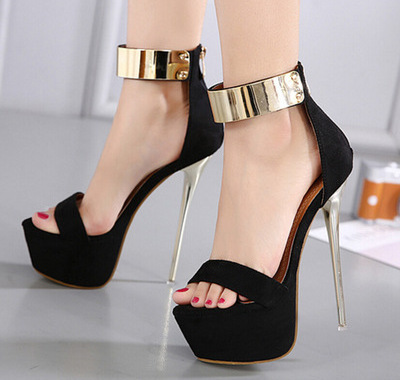 16cm High Heels Sequined Gladiator Black  Sandals Ankle Strap Heels Platform Sandals Party Shoes For Women Wedding Pumps