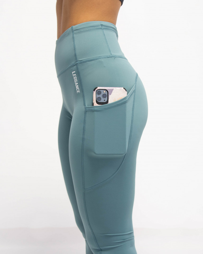 Customer made repreve recycled active sport wear no camel toe sustainable fitness LEGGANCE Pocket Aqua Green leggings