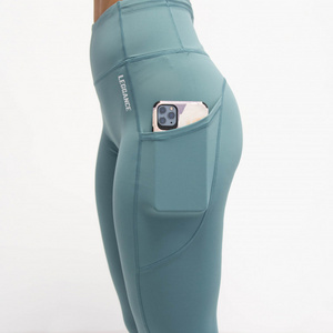 Customer made repreve recycled active sport wear no camel toe sustainable fitness LEGGANCE Pocket Aqua Green leggings