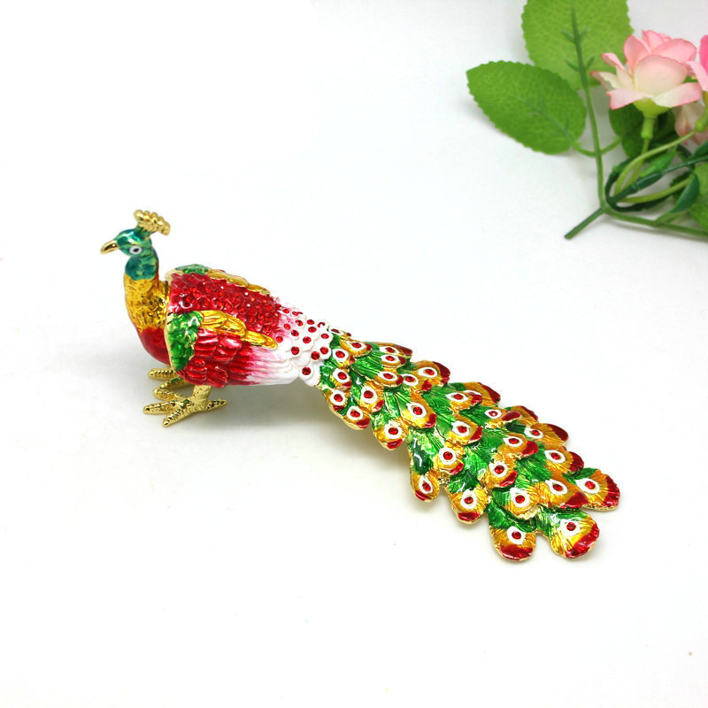 SHINNYGIFTS  Peacock Trinket Box Desk Decorative box Peacock Metal Craft Wholesales