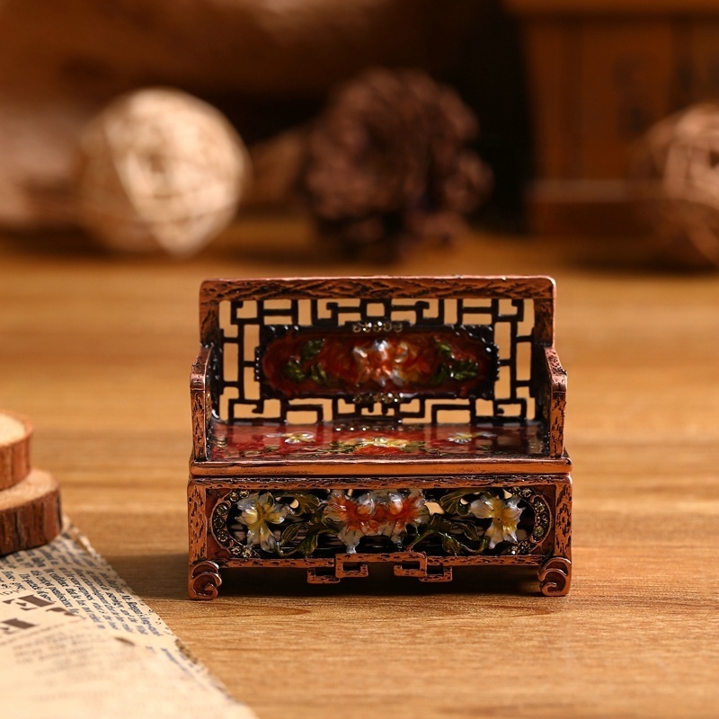 Luxury Vintage styles chair shape trinket boxes with Rhinestone metal craft trinket jewelry Boxes