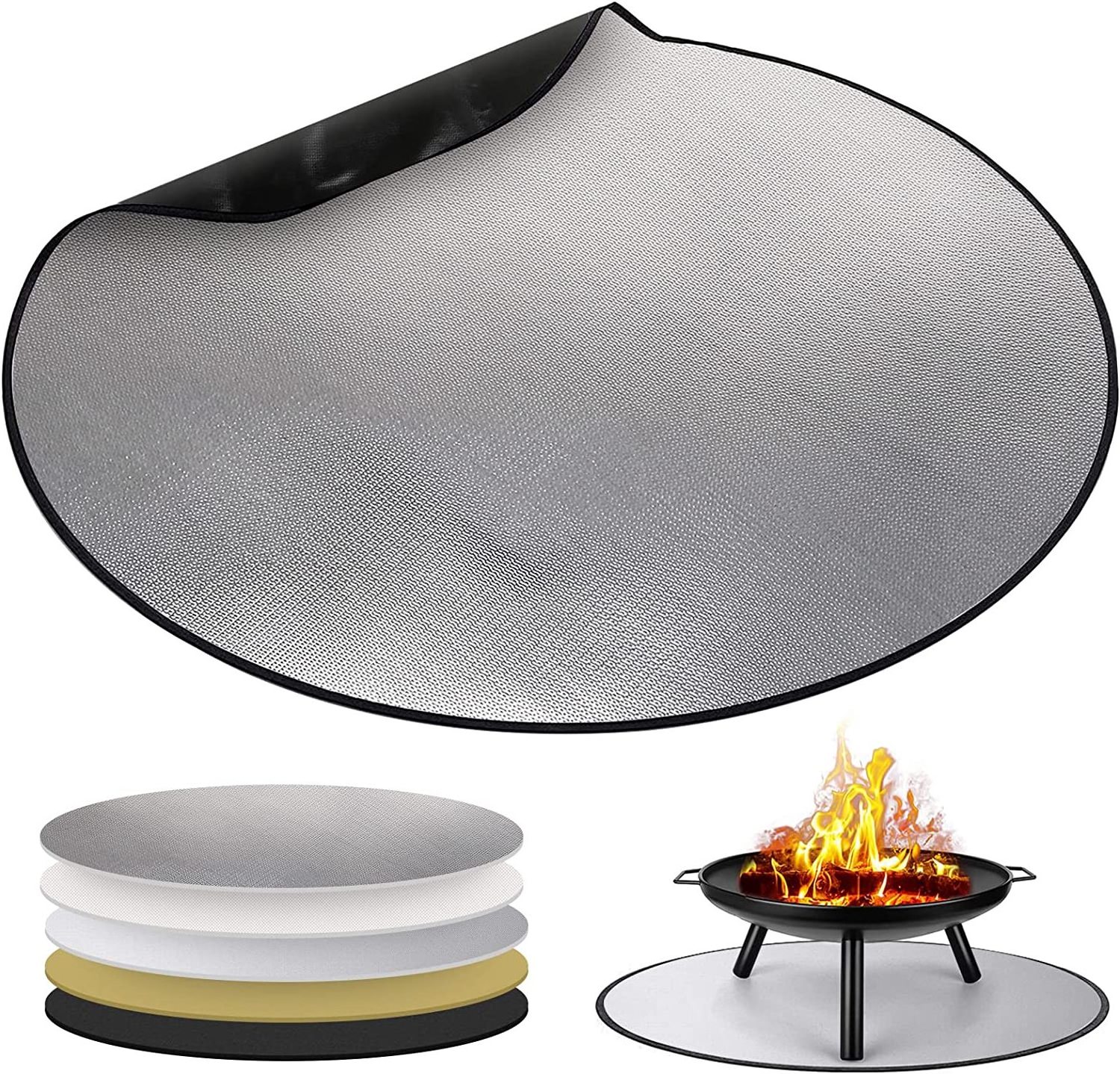 .Thick Heat Resistant Deflector Fireproof Mat/Ember Mat Triple Layer Fire Pit Pad, Firepit Protector, BBQ Mat for Large Fire Pit