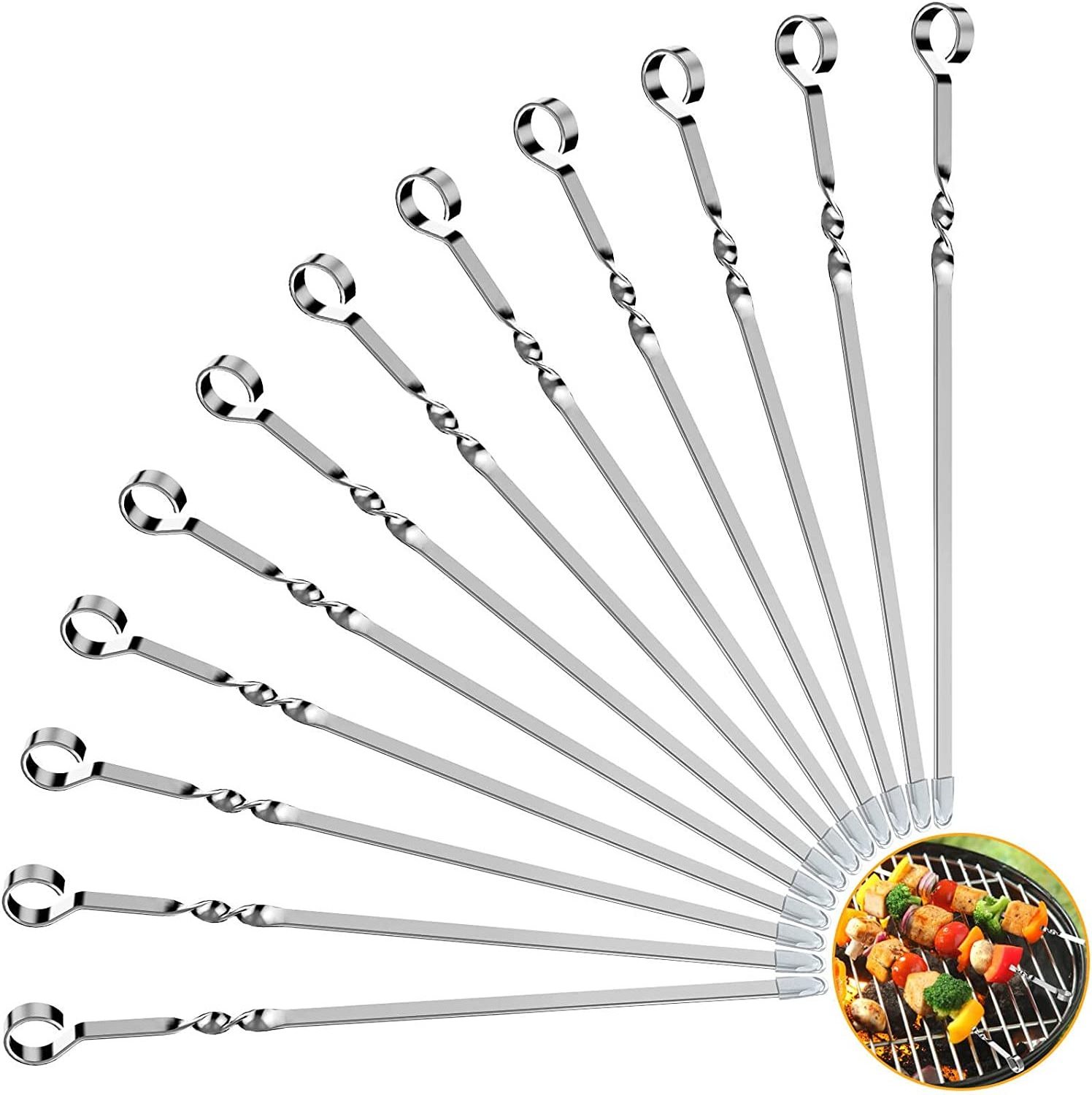 Barbecue Bbq Skewer Stick Hot Sale Disposable Tools Metal Stainless Steel 2 Per Kit 15.9 Inch 12 Pcs Barbecue Skewers