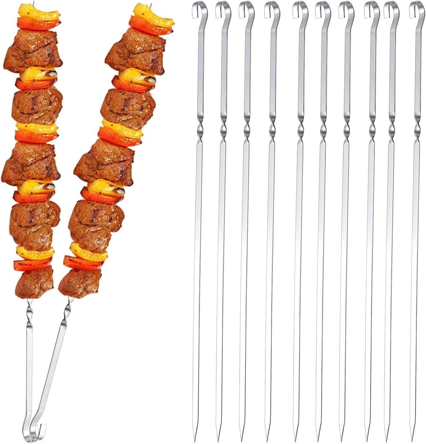 Barbecue Bbq Skewer Stick Hot Sale Disposable Tools Metal Stainless Steel 2 Per Kit 15.9 Inch 12 Pcs Barbecue Skewers