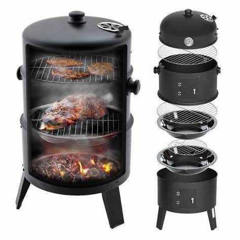 Heavy Duty Round BBQ Grill Charcoal Smoker Flambe Trolley Vertihuman Hairlayer Steel Stainless Steel for Outdoor Grilling BLACK