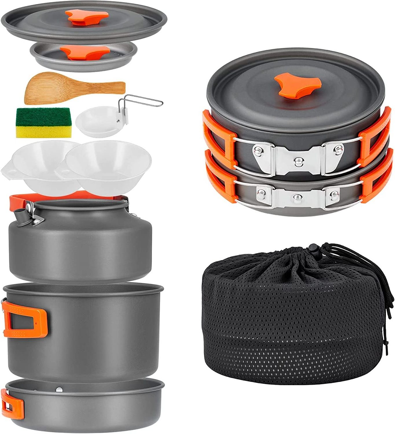 Lightweight Stackable Pot Pan Bowls with Storage Bag for Outdoor Hiking Custom Metal Retro Aluminum Cookware Sets 100