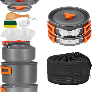 Lightweight Stackable Pot Pan Bowls with Storage Bag for Outdoor Hiking Custom Metal Retro Aluminum Cookware Sets 100