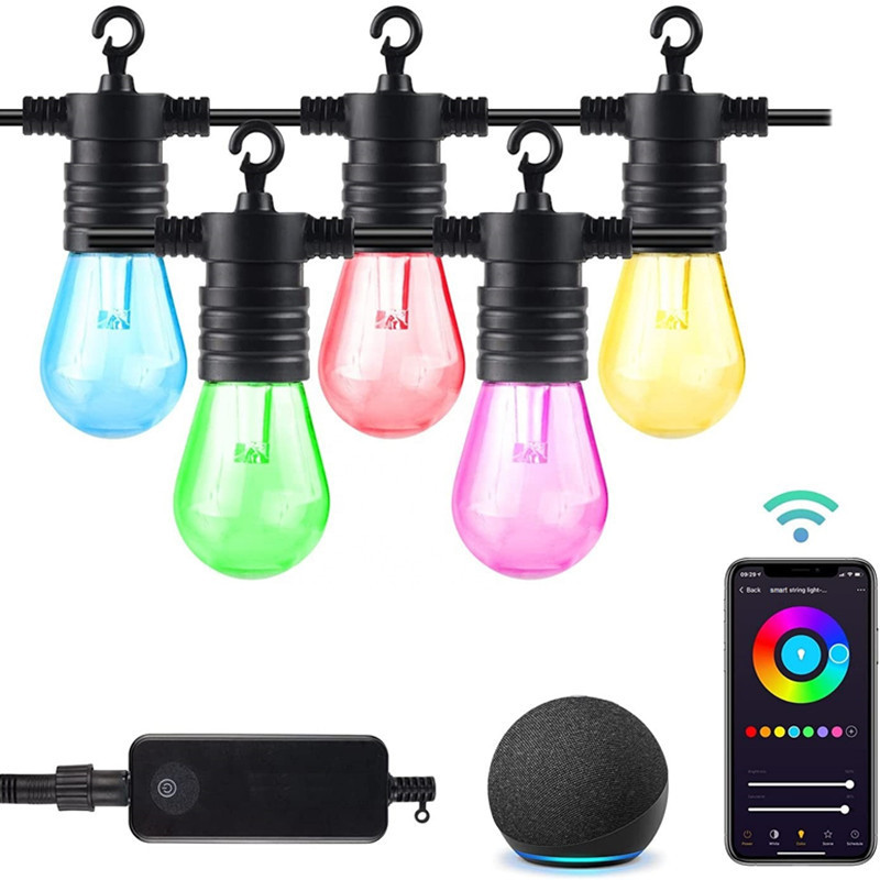 led waterproof RGB color changing flashing white APP control smart E27 string light for outdoor IP65