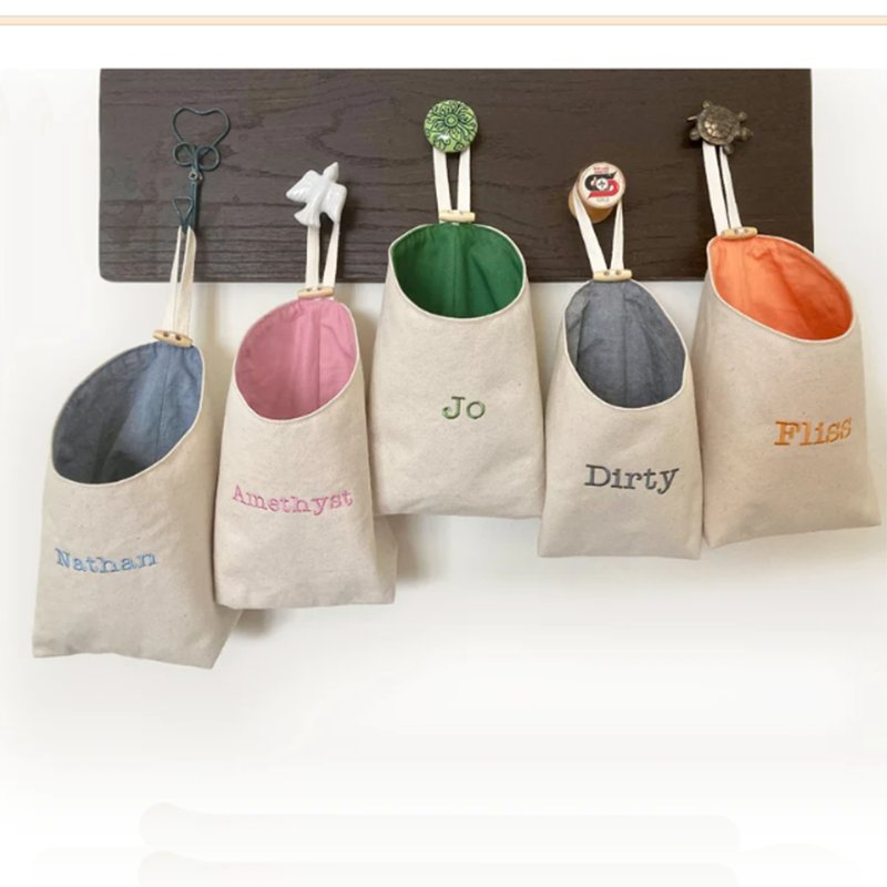 Factory OEM Canvas Hanging Storage Pod Mask Organizer Custom Embroidered  Personalized Bin Monogram Seersucker Craft Bucket Kids