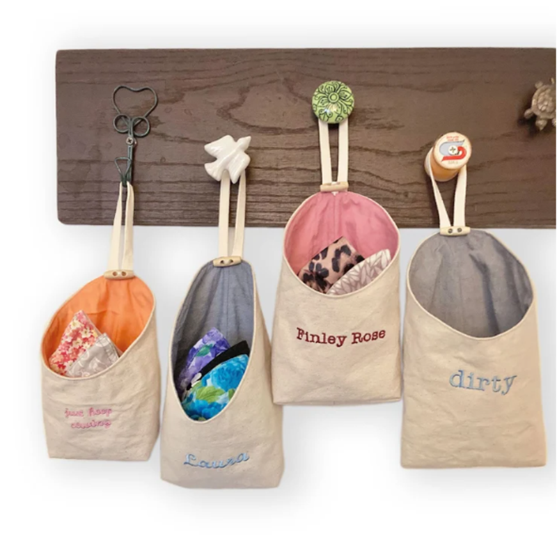 Factory OEM Canvas Hanging Storage Pod Mask Organizer Custom Embroidered  Personalized Bin Monogram Seersucker Craft Bucket Kids