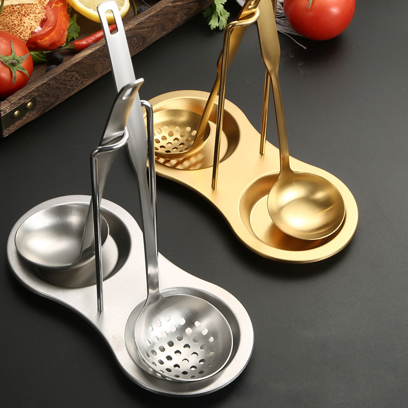 New Design Gold Stainless Steel Table Spoon Rack Metal Holder Silver Serving Kitchen Ladle Spoon Rest