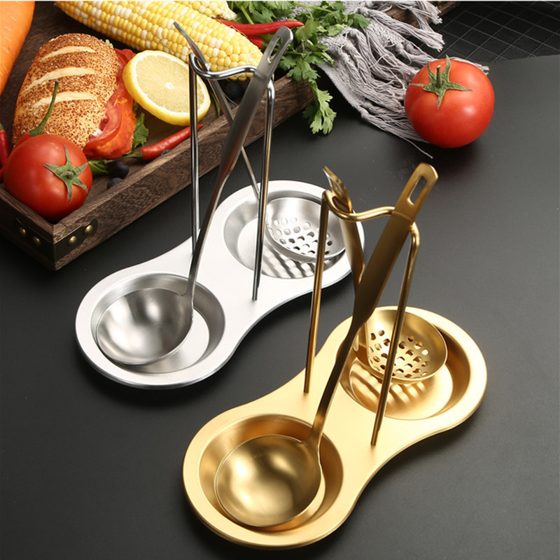 New Design Gold Stainless Steel Table Spoon Rack Metal Holder Silver Serving Kitchen Ladle Spoon Rest