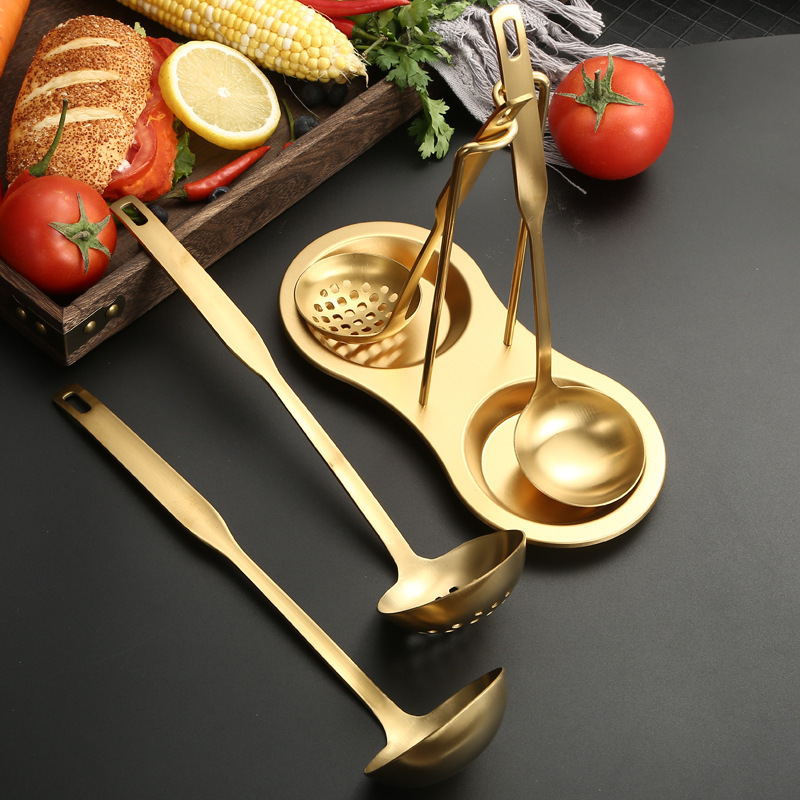 New Design Gold Stainless Steel Table Spoon Rack Metal Holder Silver Serving Kitchen Ladle Spoon Rest