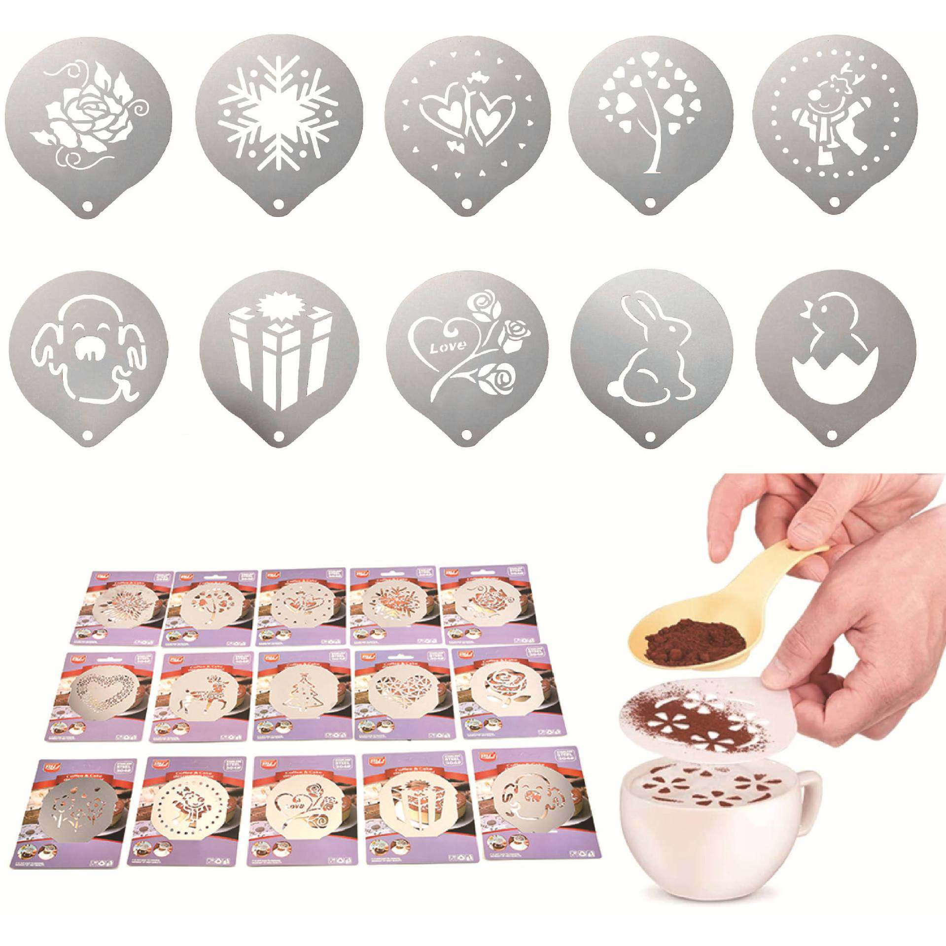 Coffee Tools Composite Design Art Barista Template 304 Stainless Steel Latte Coffee Art Decorating Stencil For Cafe