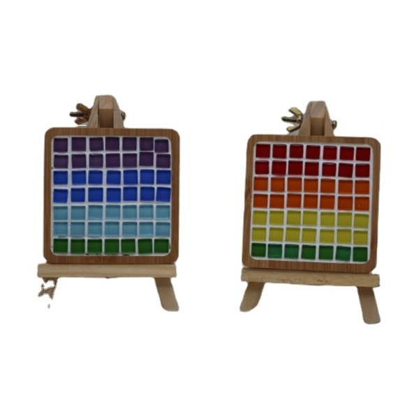 DIY Glass Mosaic Tiles for Crafts,Mixed Color Mosaic Kits with Wooden Coaster for Adults Handmade Home Decor Gifts