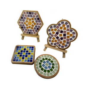 DIY Glass Mosaic Tiles for Crafts,Mixed Color Mosaic Kits with Wooden Coaster for Adults Handmade Home Decor Gifts