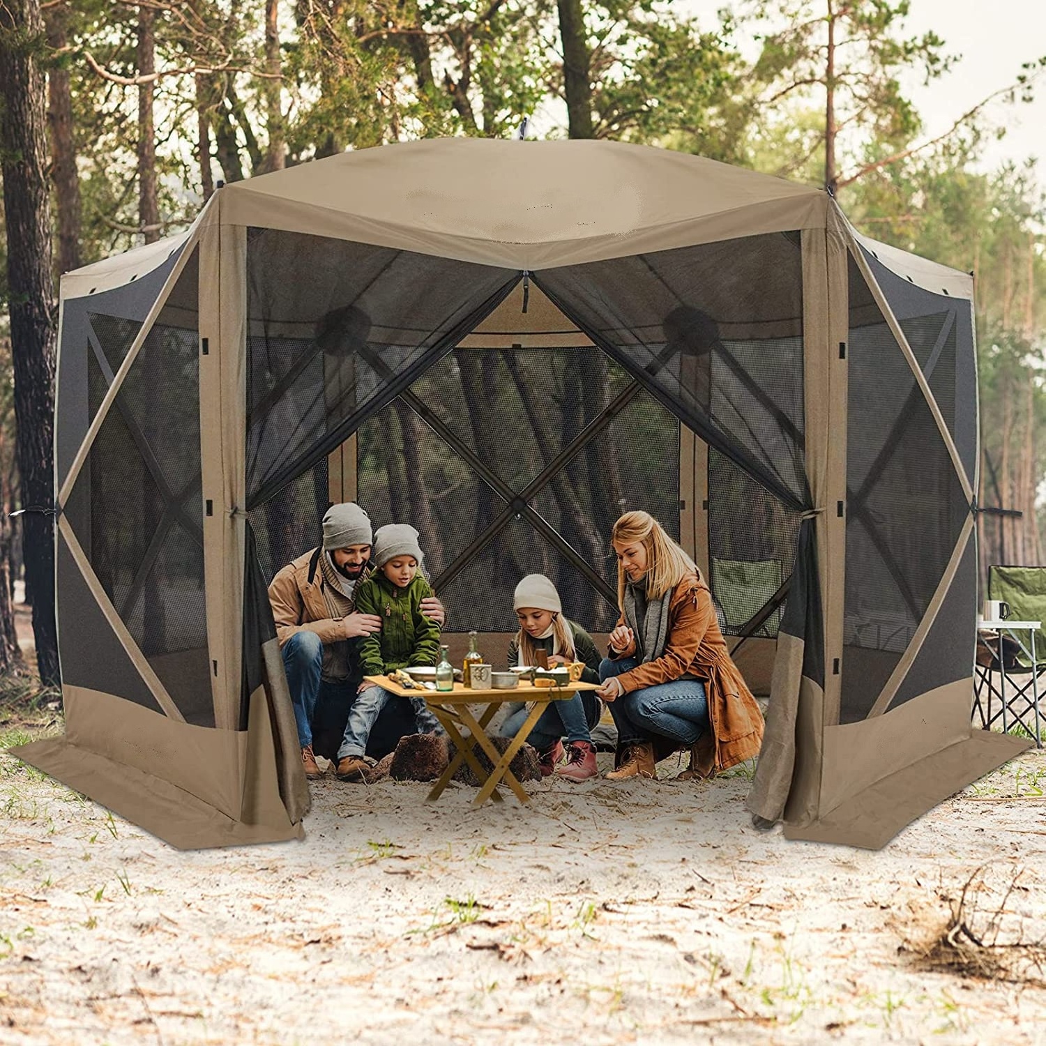 Quick-Set Portable Pop Up Outdoor Instant Camping Pavilion Gazebo Screen Tent 6 Sided Canopy Shelter House