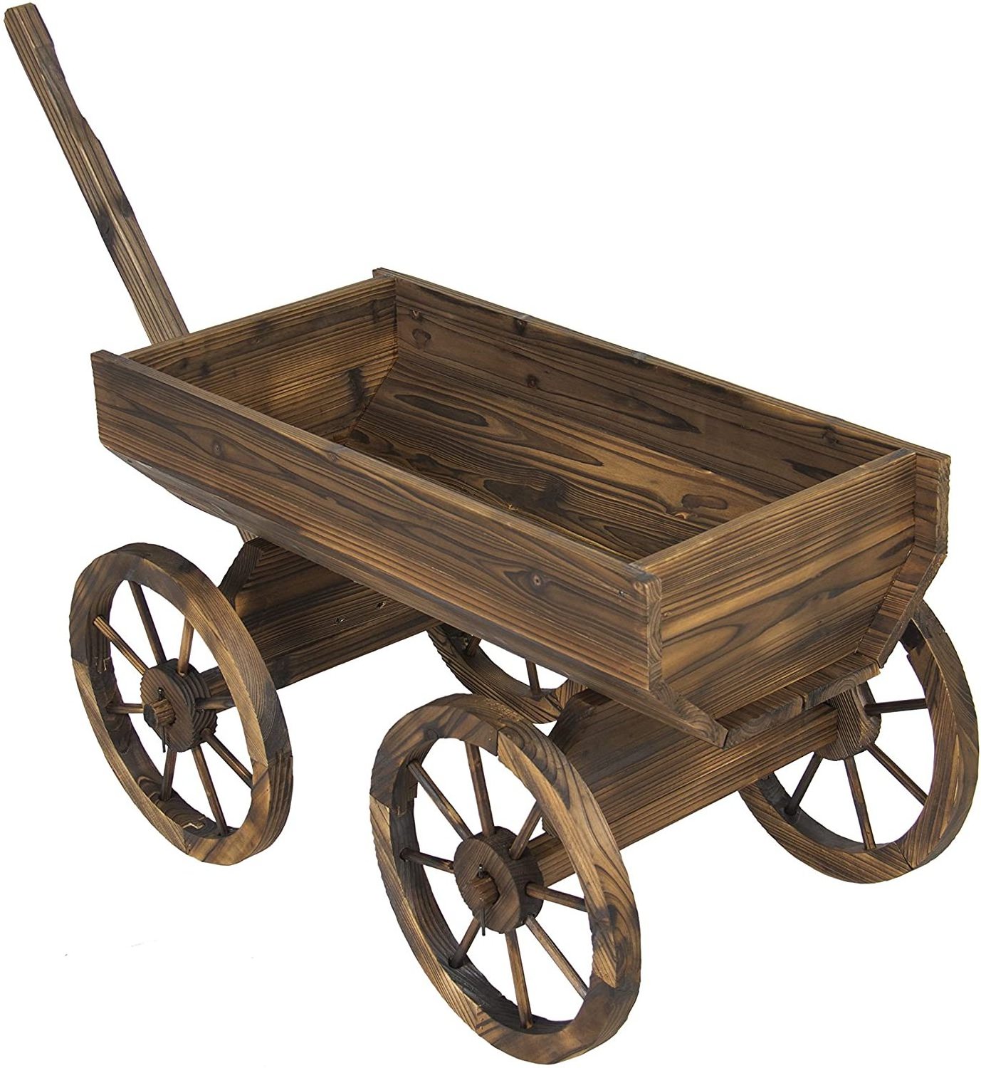 Wooden Flower Planter Wagon Pot Stand Outdoor decoration w/Rolling Wheels and Handle